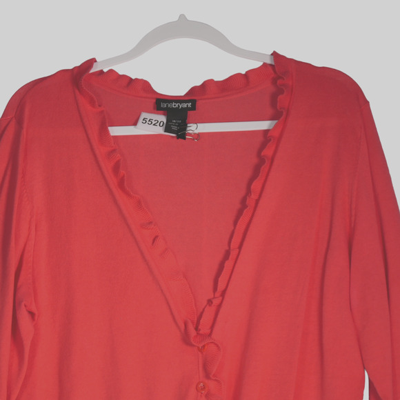 Lane Bryant Cardigan Sweater Womens Size 18 20 Peach Cotton Ruffle Button V Neck - Picture 3 of 6